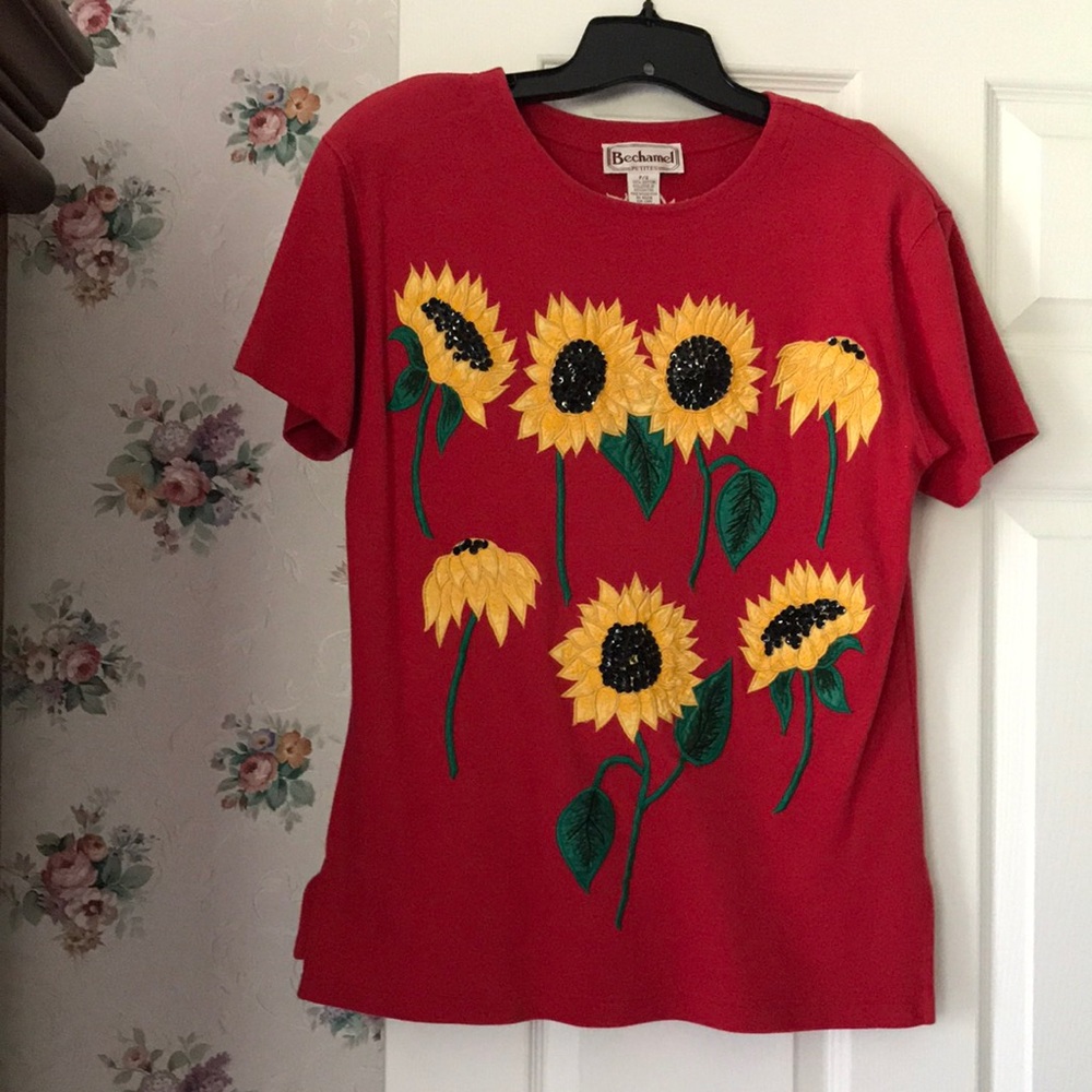 Petite S Bechamel shirt, embroidered sunflowers